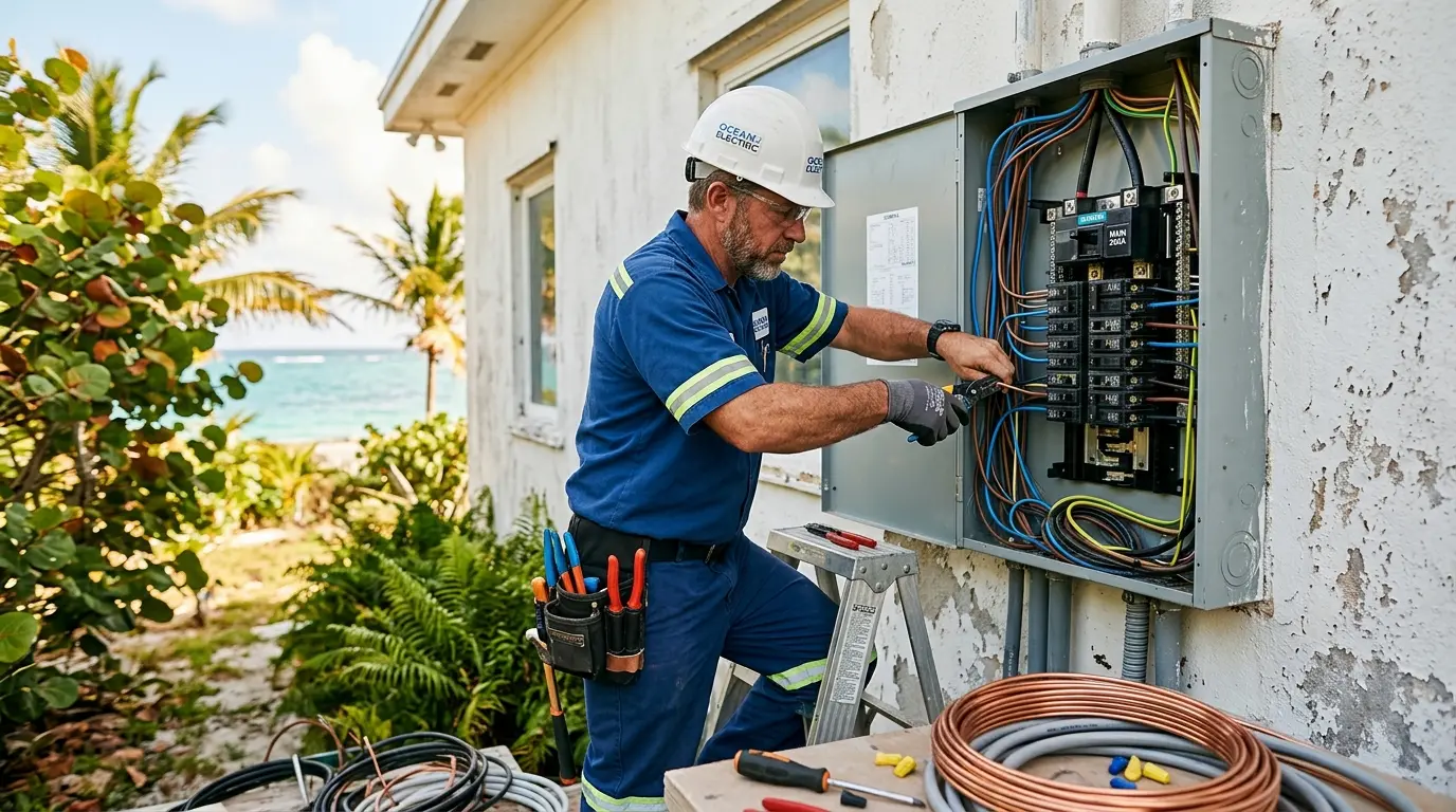 Eletricista realizando instalação elétrica na Barra da Lagoa, Florianópolis