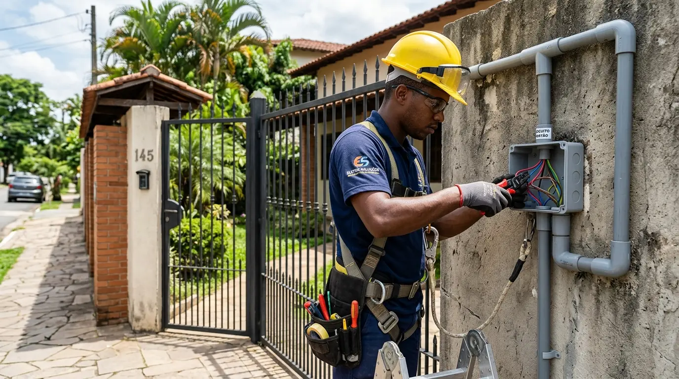 Eletricista instalando quadro de distribuição em residência nova na Tapera, Florianópolis