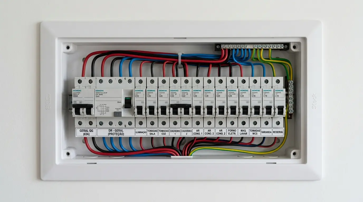 Quadro elétrico novo instalado em apartamento de Florianópolis após reforma elétrica completa